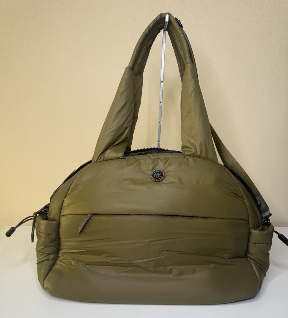 Joan & David Puffer Weekender Duffle Olive Green Nylon Dual Handle Travel Bag